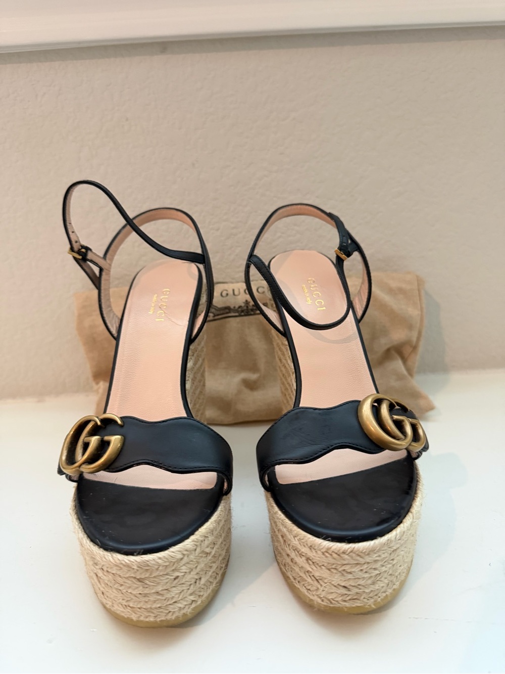 GUCCI Women's GG Marmont Wedge Espadrille Sandals Leather - Picture 5 of 8